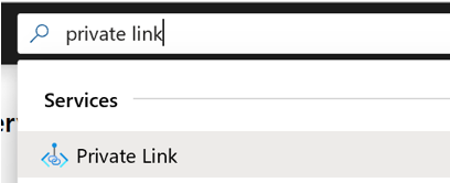 Pokazuje wyszukiwanie w witrynie Azure Portal centrum usługi Private Link.