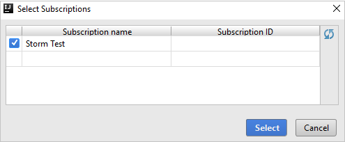 Okno dialogowe Select Subscriptions (Wybieranie subskrypcji)