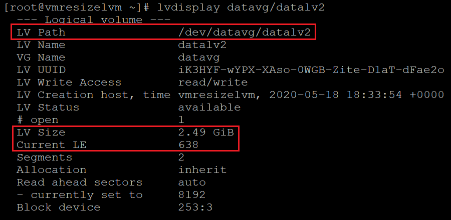 Zrzut ekranu przedstawiający kod, który sprawdza informacje dotyczące woluminu lokalnego z wyróżnionymi wynikami.