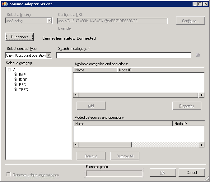 Consume Adapter Service dialog box connected