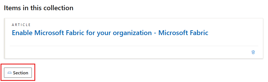 Zrzut ekranu przedstawiający przycisk Sekcja na stronie kolekcji.