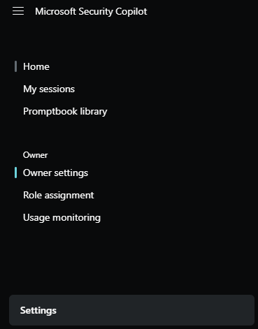 Screenshot owner settings menu.