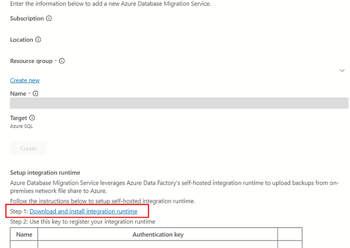 Screenshot that shows the Download and install integration runtime link.