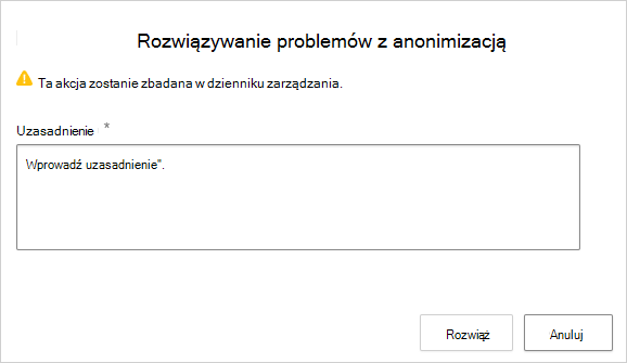 Anonimizacja rozpoznawania wyskakującym okienku.