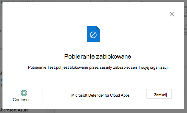 Zrzut ekranu przedstawiający zablokowany komunikat Pobierania.