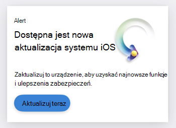 Zrzut ekranu przedstawiający kartę informującą użytkownika o dostępności aktualizacji systemu iOS.