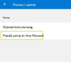 Wybierz pozycję Wyślij opinię do firmy Microsoft