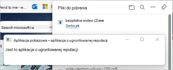 Na podstawie reputacji pliku docelowego filtr SmartScreen umożliwia pobieranie bez zakłóceń.