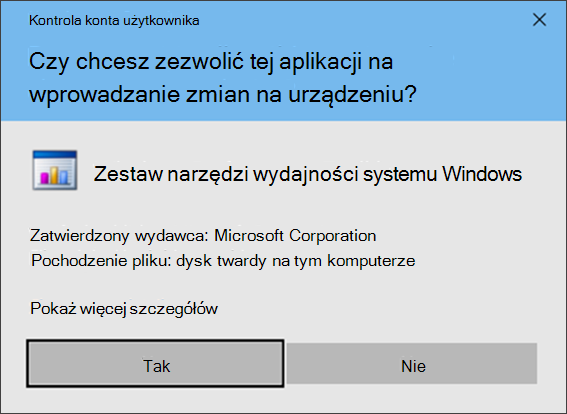 Zrzut ekranu przedstawiający stronę funkcji UAC.