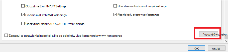 Zrzut ekranu przedstawiający przycisk w celu wyczyszczenia wszystkich uprawnień.