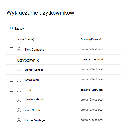 Wybierz użytkowników do wykluczenia.