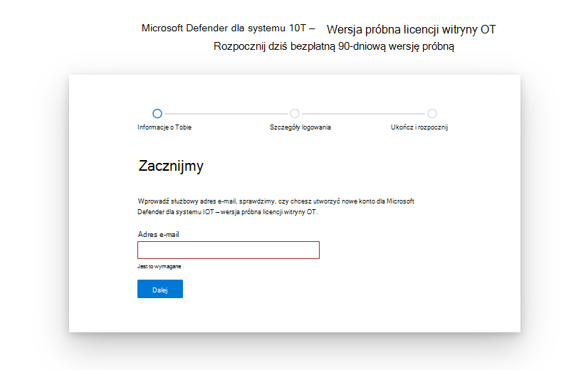 Zrzut ekranu przedstawiający wprowadzenie i skonfigurowanie strony dla Microsoft Defender licencji wersji próbnej IoT.