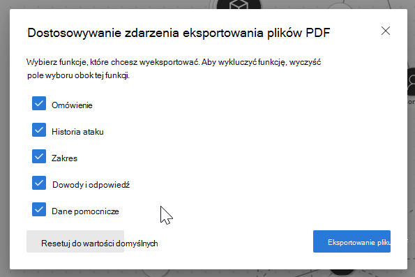 Zrzut ekranu przedstawiający opcję eksportowania zdarzenia do pliku PDF.