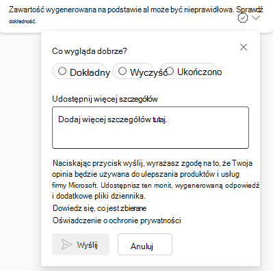 Zrzut ekranu przedstawiający pole tekstowe Opinie, w którym możesz udostępnić swoją opinię.