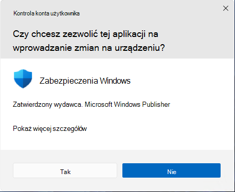 Zrzut ekranu przedstawiający monit ekranu z żądaniem uprawnień do zastosowania.