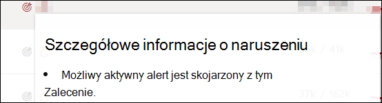 Przykład tekstu szczegółowych informacji o naruszeniu zabezpieczeń, który może być wyświetlany po umieszczeniu wskaźnika myszy na ikonie. Ten mówi