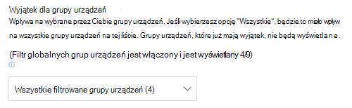 Wyświetlanie listy rozwijanej filtrowanych grup urządzeń.