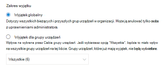 Wyświetlanie opcji wyjątku globalnego.