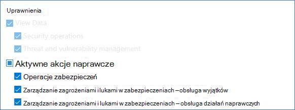 Widok uprawnień do obsługi wyjątków.