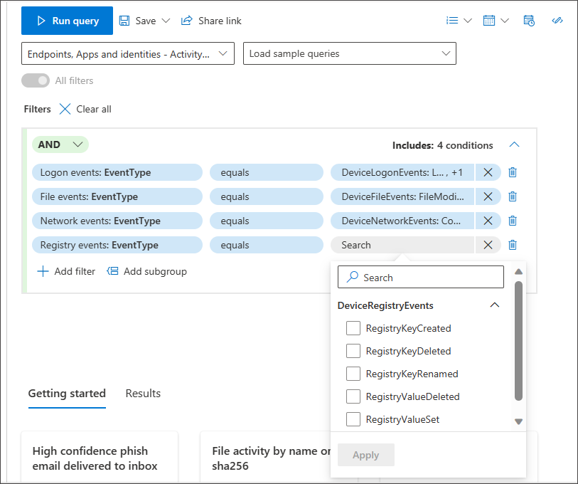 Zrzut ekranu przedstawiający element EventType RegistryValueDeleted