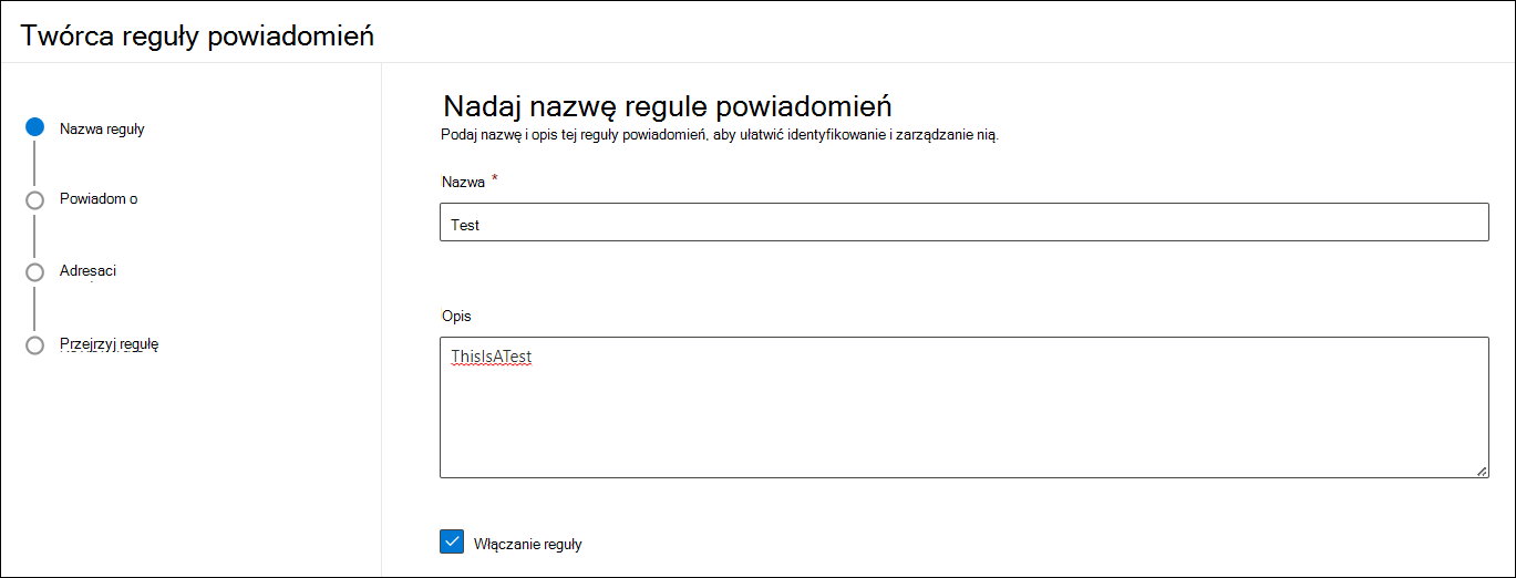 Zrzut ekranu przedstawiający ekran nazewnictwa z wypełnionymi wszystkimi polami i zaznaczonym polem wyboru 