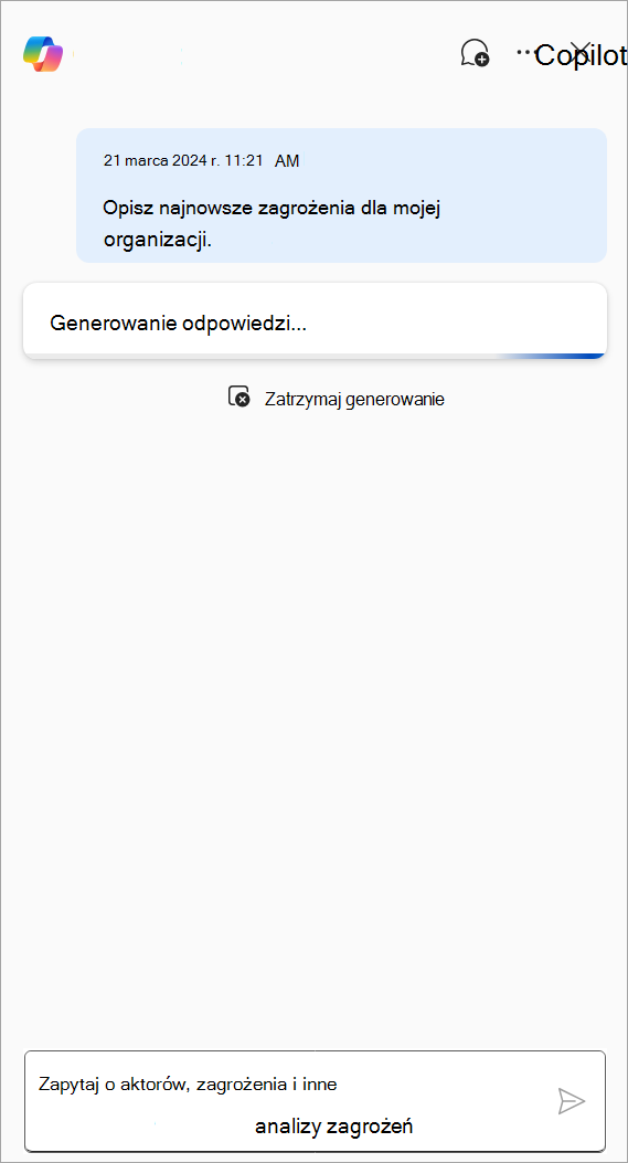 Zrzut ekranu przedstawiający copilot w usłudze Defender generujący odpowiedź na monit 