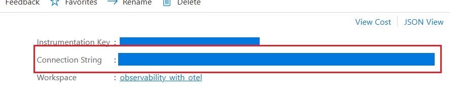 Parametry połączenia w witrynie Azure Portal