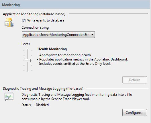 App Fabric Configuration Monitoring tab