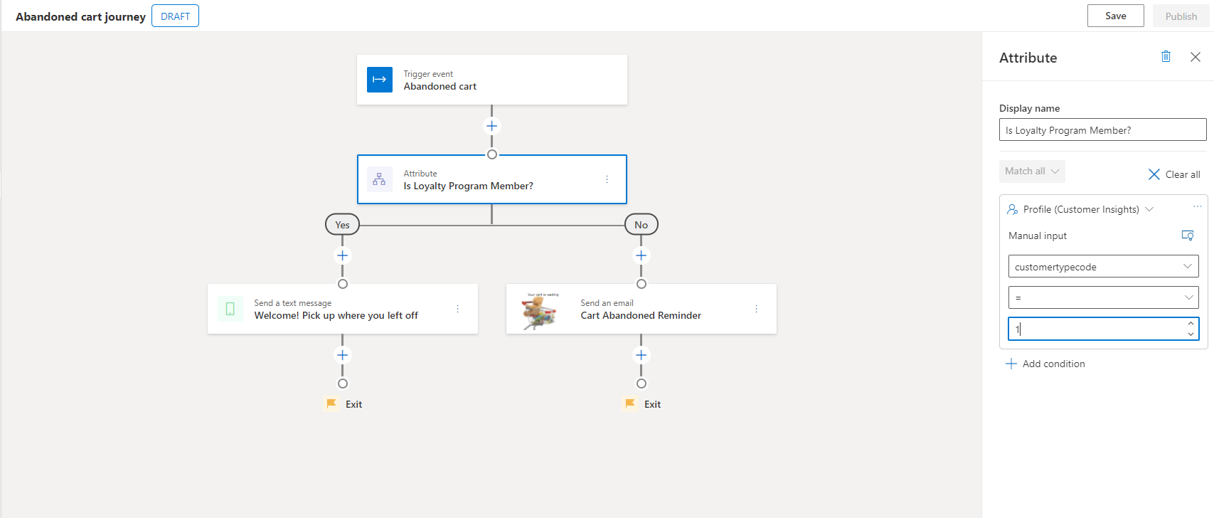 Customer journey branching based on customer's loyalty program membership