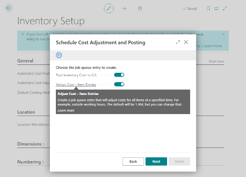 Schedule Cost Adjustment and Posting assisted setup