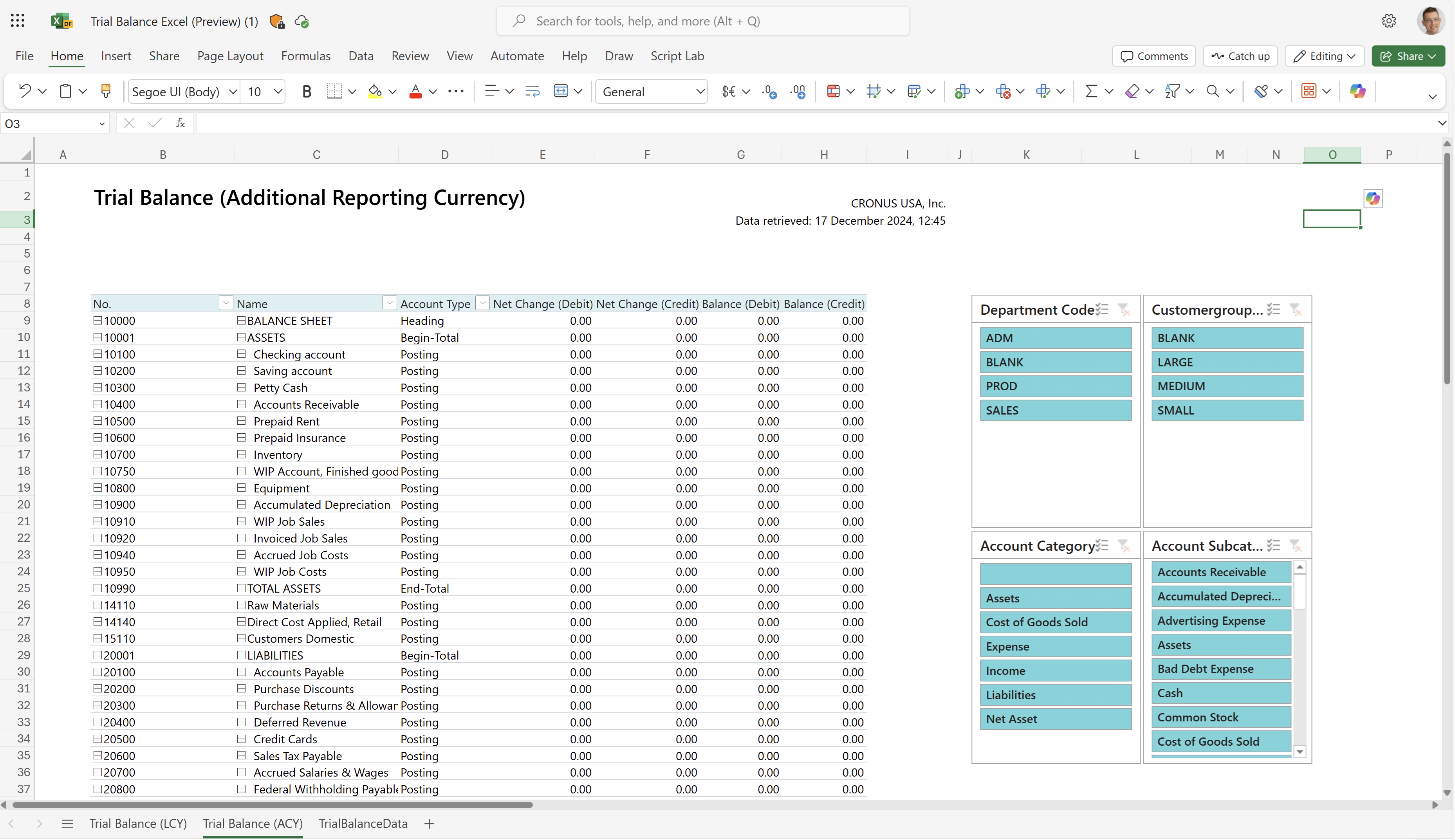 Screenshot of the Trial Balance (ACY) worksheet