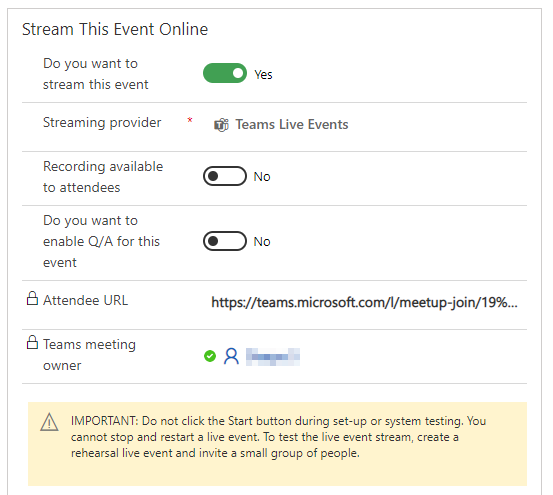 Ustawienia wydarzenia na żywo w usłudze Teams.