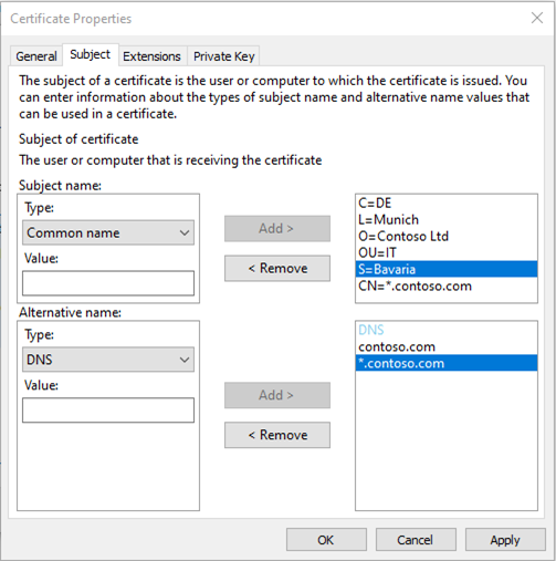 Certificate subject name examples