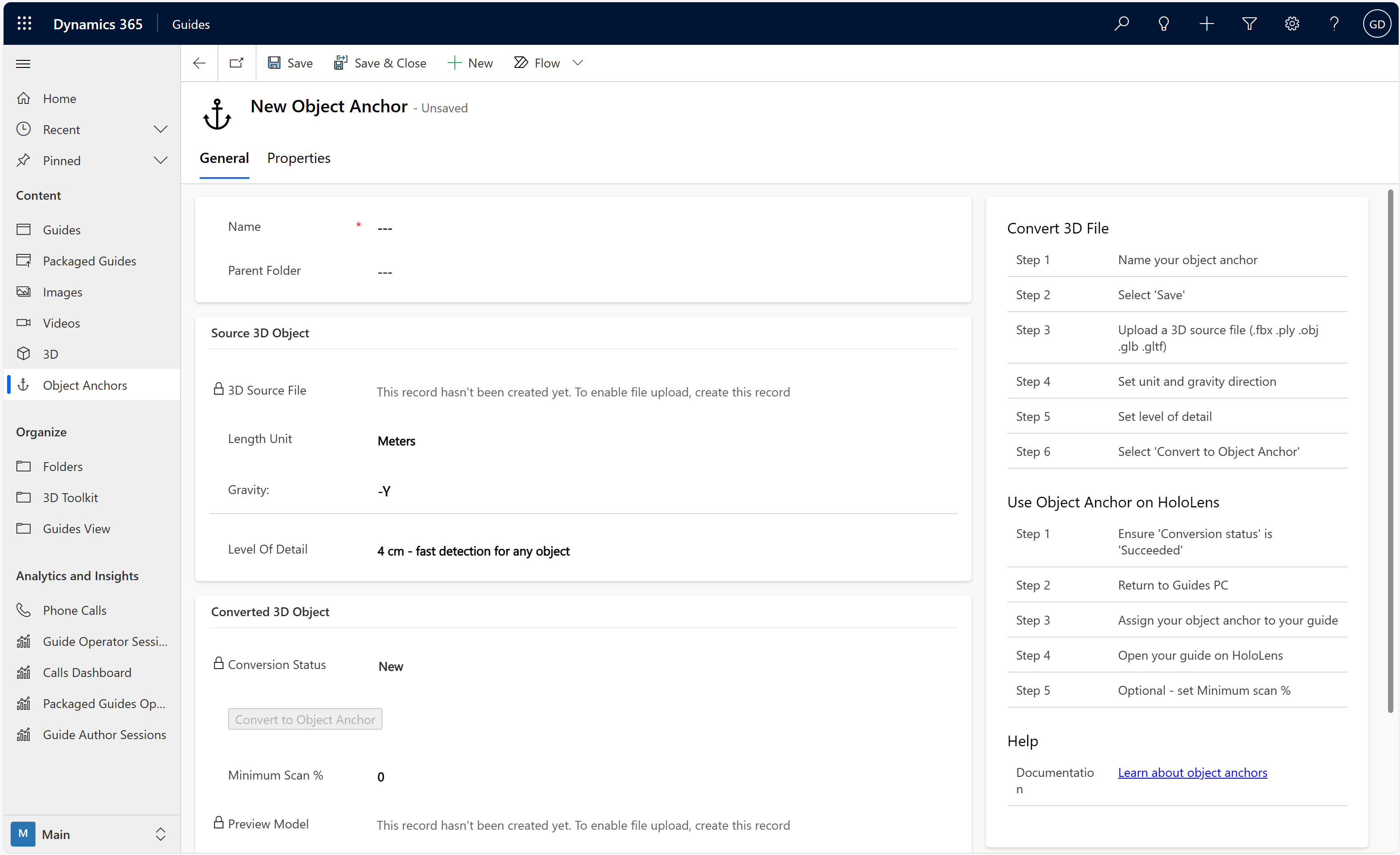 Screen shot of model-driven app showing instructions on the right and Name field.