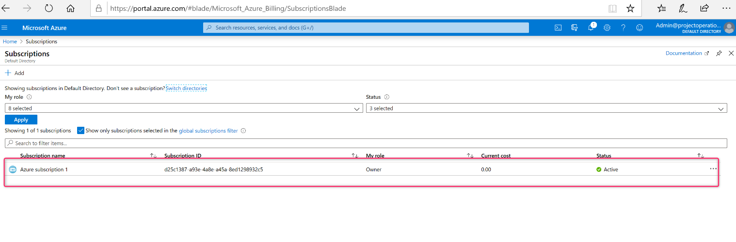 Szczegóły subskrypcji platformy Azure.