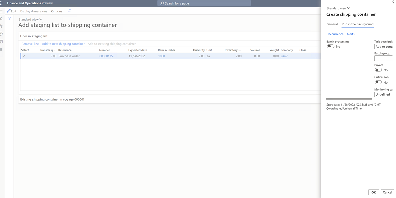 Batch processing selection form.