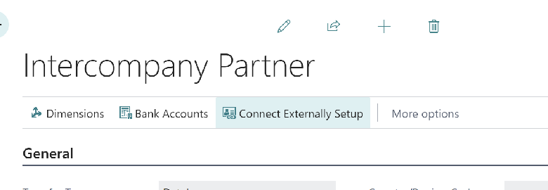 New action on Intercompany IC Partner Setup page