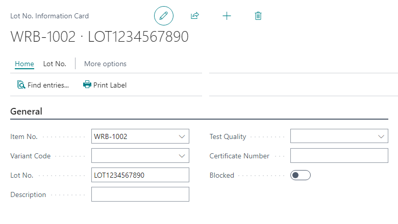 Lot No. Information Card