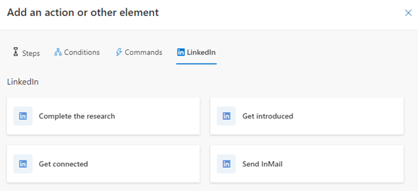 Pole wyboru działania LinkedIn.