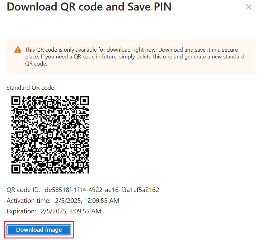 Screenshot that shows how to download a temporary QR code.