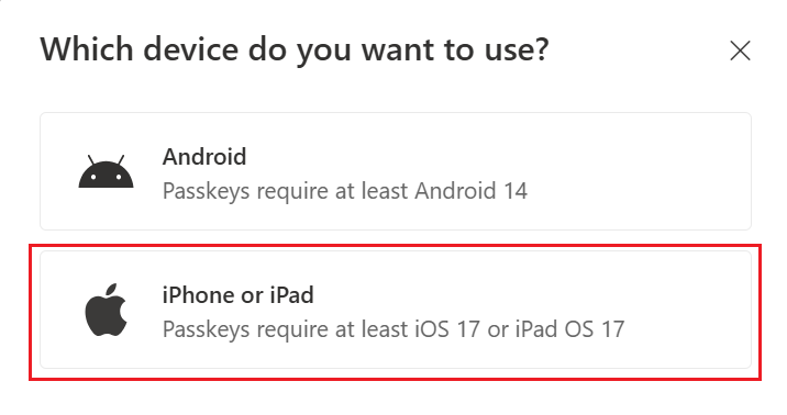 Zrzut ekranu pokazujący, jak wybrać inny sposób w systemie iOS, jeśli masz problemy.