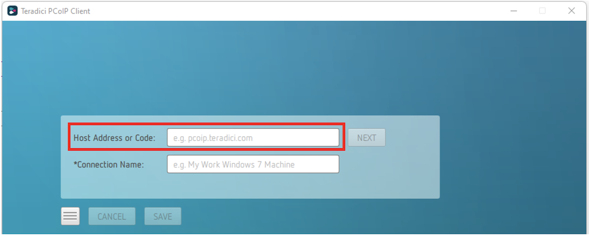 Screenshot showing the Teradici PCoIP connection window