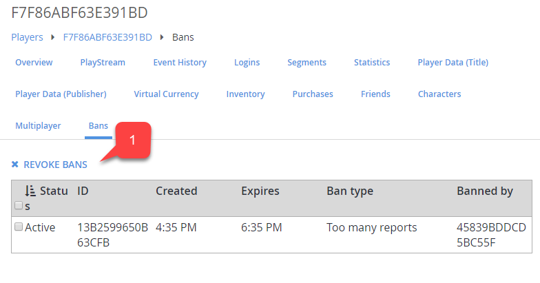 Game Manager - Players - Bans - Revoke Ban
