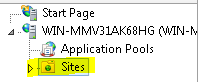 Screenshot of the I I S Manager navigation tree. The Sites option is highlighted.