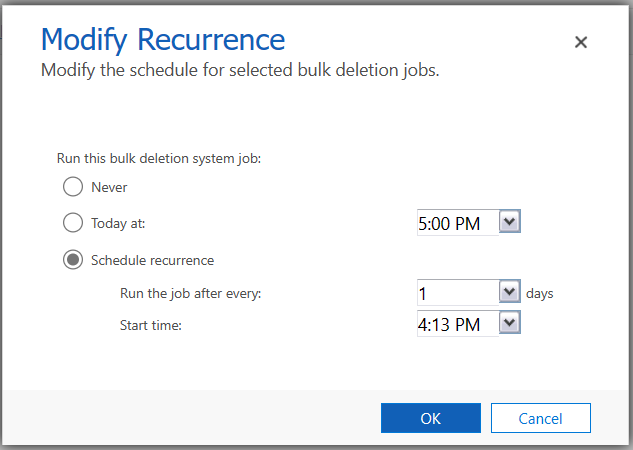 Edit recurrence fo bulk deletion job.