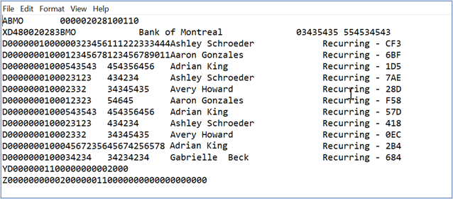 Example bank run file contents.