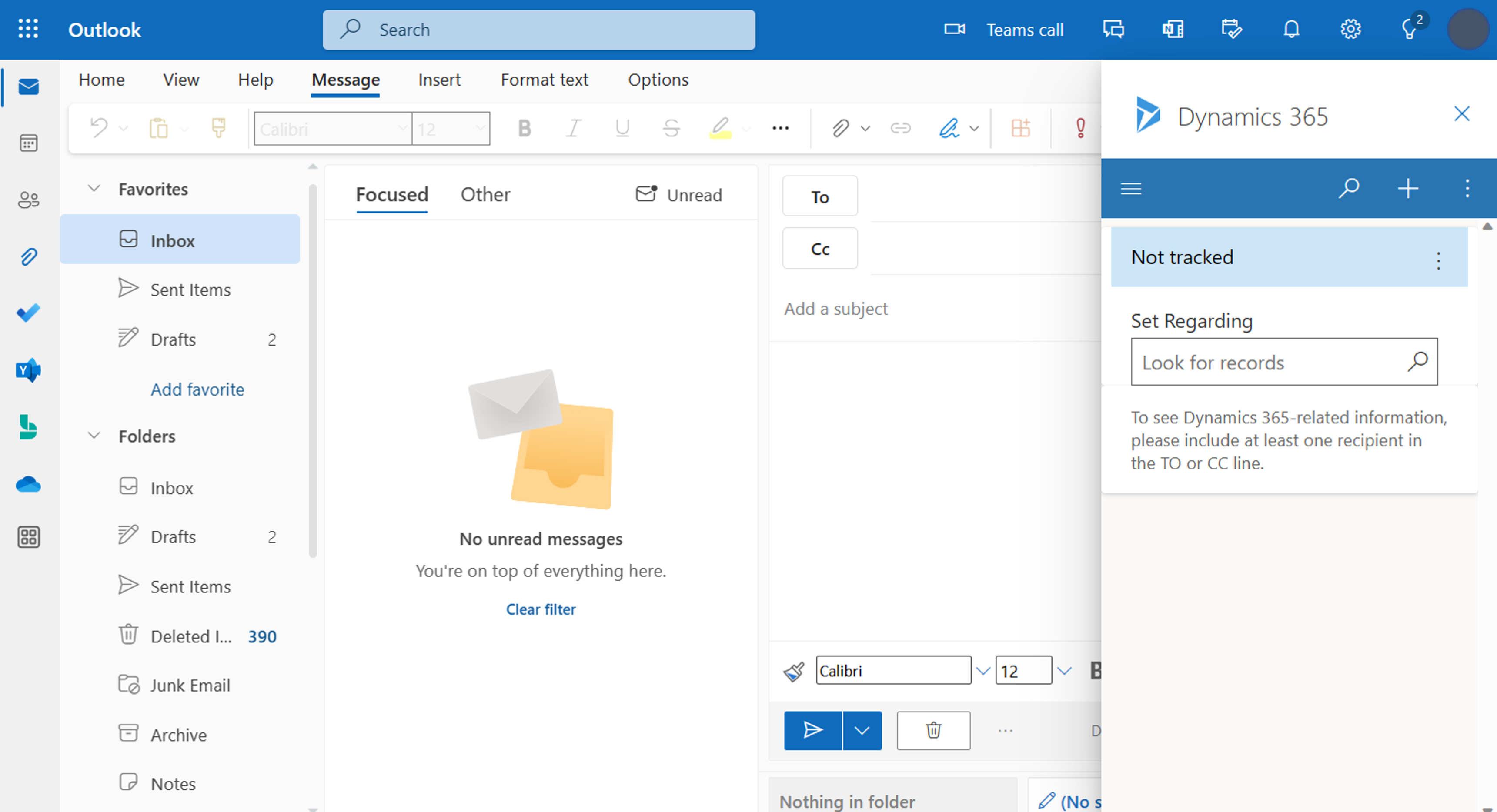 Screenshot showing the dialog box to set the Dynamics 365 tracking.