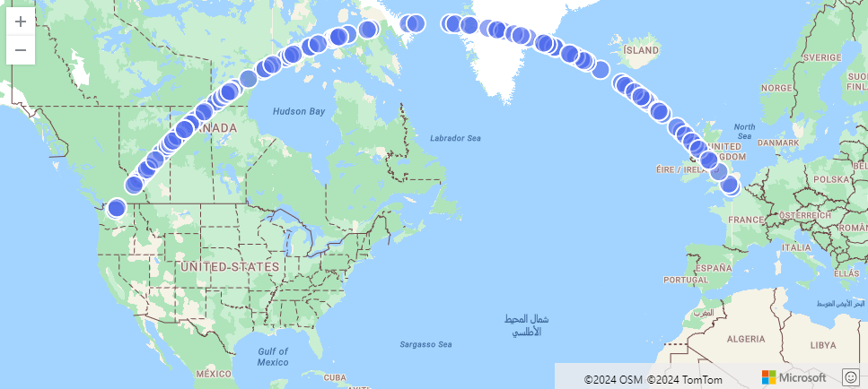 Zrzut ekranu przedstawiający seattle do London LineString.