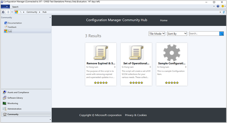 konsola Configuration Manager, obszar roboczy Społeczności, węzeł Centrum