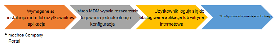 Wykres przepływu użytkownika końcowego podczas instalowania rozszerzenia aplikacji logowania jednokrotnego na urządzeniach z systemem macOS w Microsoft Intune.